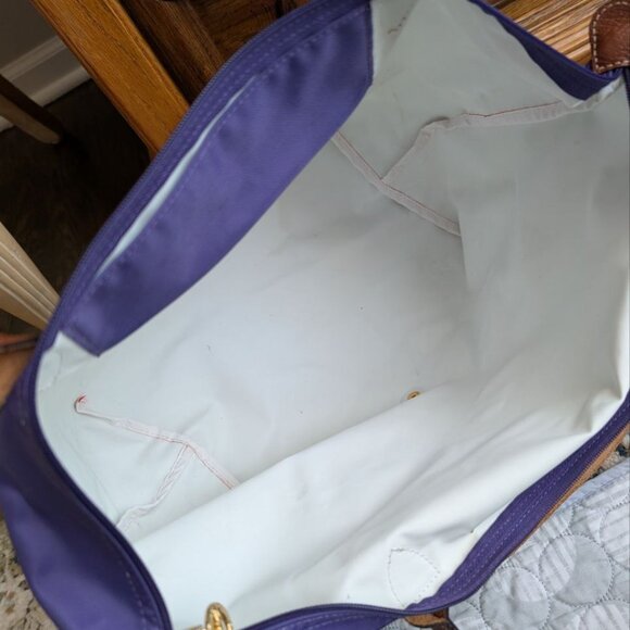 LONGCHAMP Le Pliage Original Large Tote Black Nylon Travel Should Purple - Picture 5 of 16